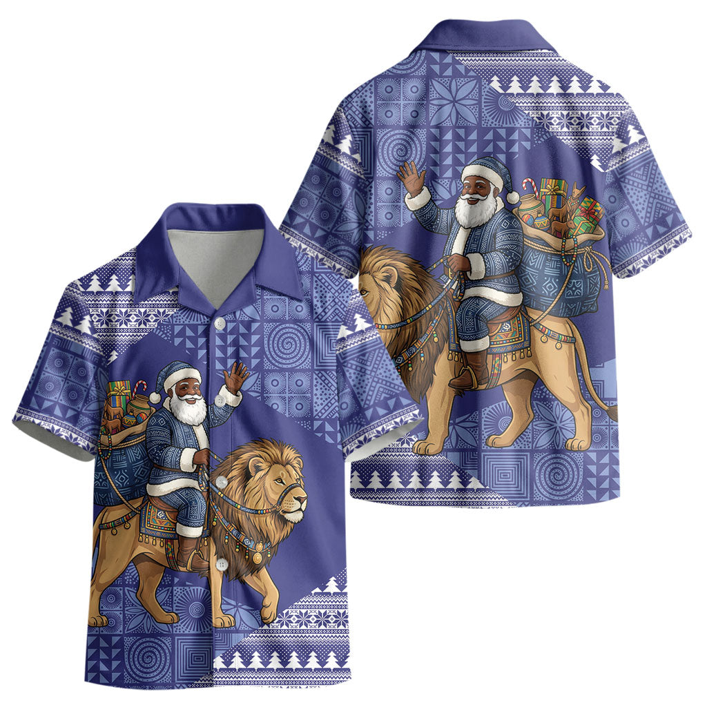 Nigeria Christmas Santa West African Lion Kid Hawaiian Shirt Adire Indigo Resist Dye Motifs