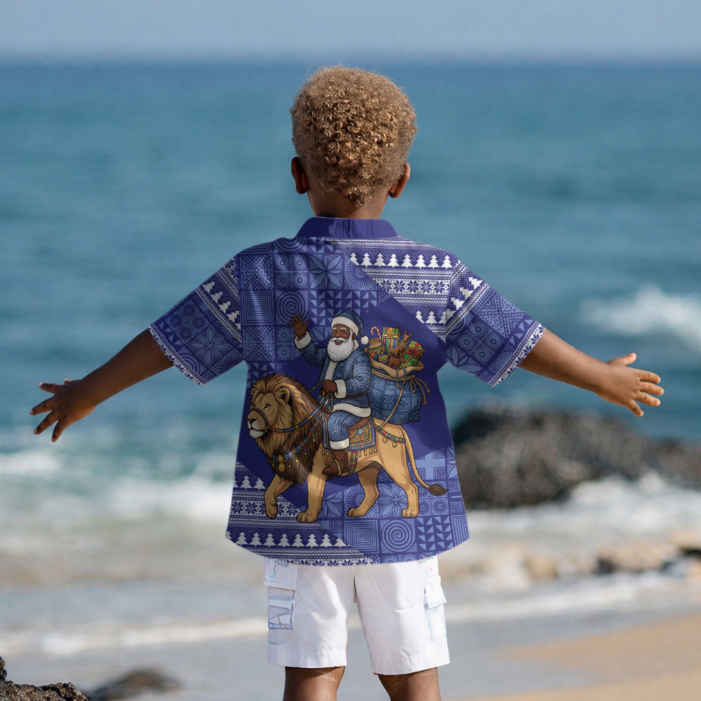 Nigeria Christmas Santa West African Lion Kid Hawaiian Shirt Adire Indigo Resist Dye Motifs