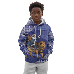 Nigeria Christmas Santa West African Lion Kid Hoodie Adire Indigo Resist Dye Motifs
