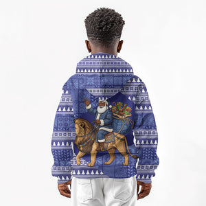 Nigeria Christmas Santa West African Lion Kid Hoodie Adire Indigo Resist Dye Motifs