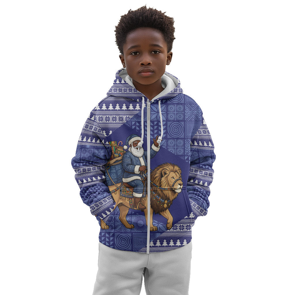 Nigeria Christmas Santa West African Lion Kid Hoodie Adire Indigo Resist Dye Motifs