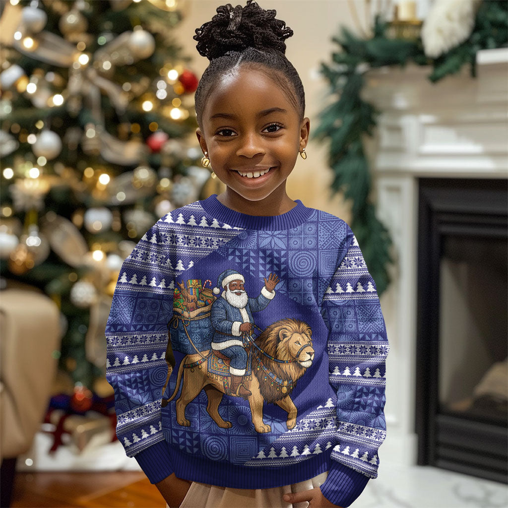 Nigeria Christmas Santa West African Lion Kid Ugly Christmas Sweater Adire Indigo Resist Dye Motifs