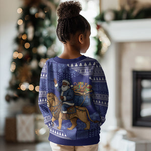 Nigeria Christmas Santa West African Lion Kid Ugly Christmas Sweater Adire Indigo Resist Dye Motifs