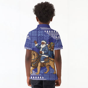Nigeria Christmas Santa West African Lion Kid Polo Shirt Adire Indigo Resist Dye Motifs