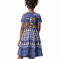 Nigeria Christmas Santa West African Lion Kid Short Sleeve Dress Adire Indigo Resist Dye Motifs