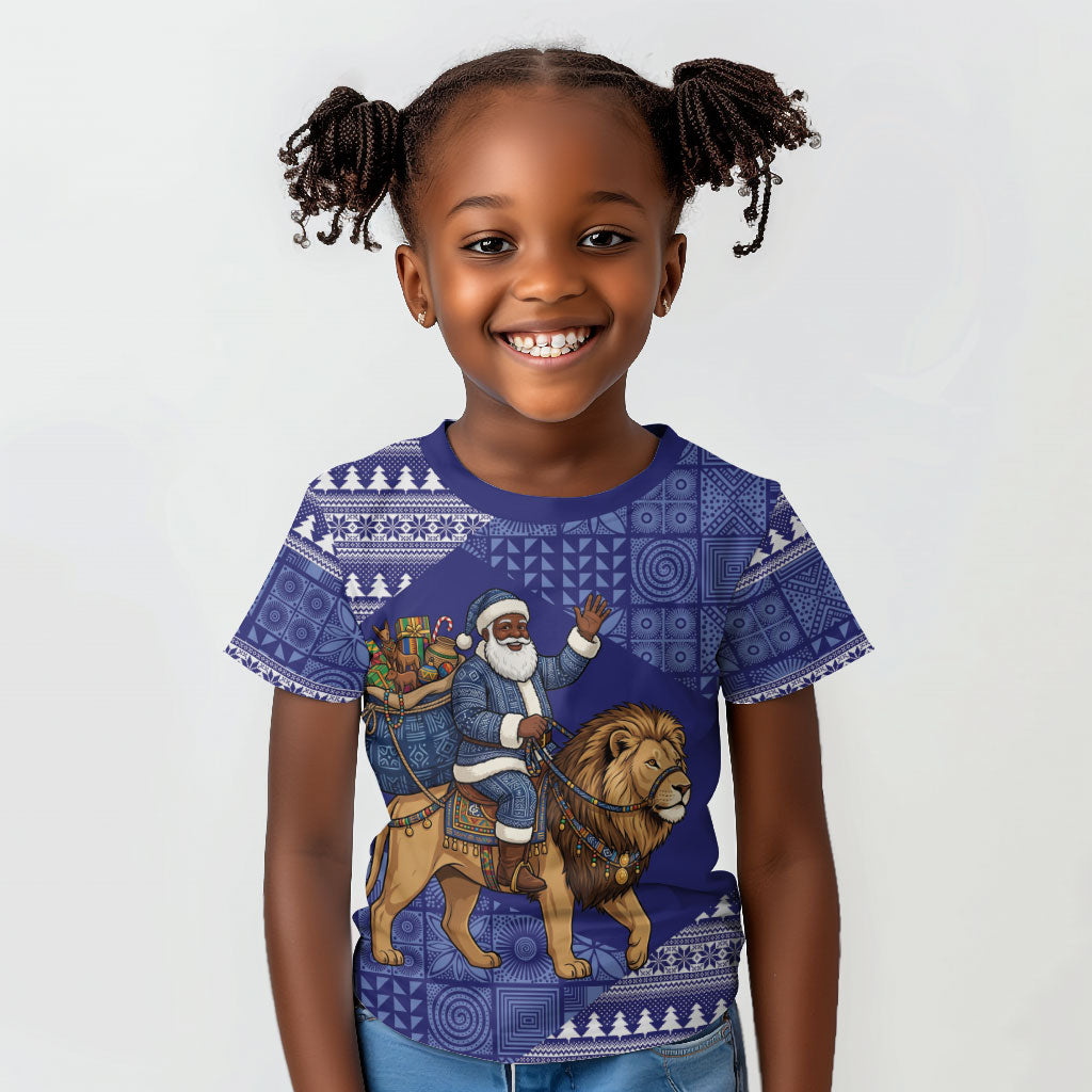 Nigeria Christmas Santa West African Lion Kid T shirt Adire Indigo Resist Dye Motifs