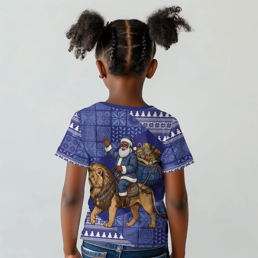 Nigeria Christmas Santa West African Lion Kid T shirt Adire Indigo Resist Dye Motifs