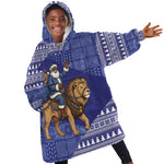 Nigeria Christmas Santa West African Lion Kid Wearable Blanket Hoodie Adire Indigo Resist Dye Motifs