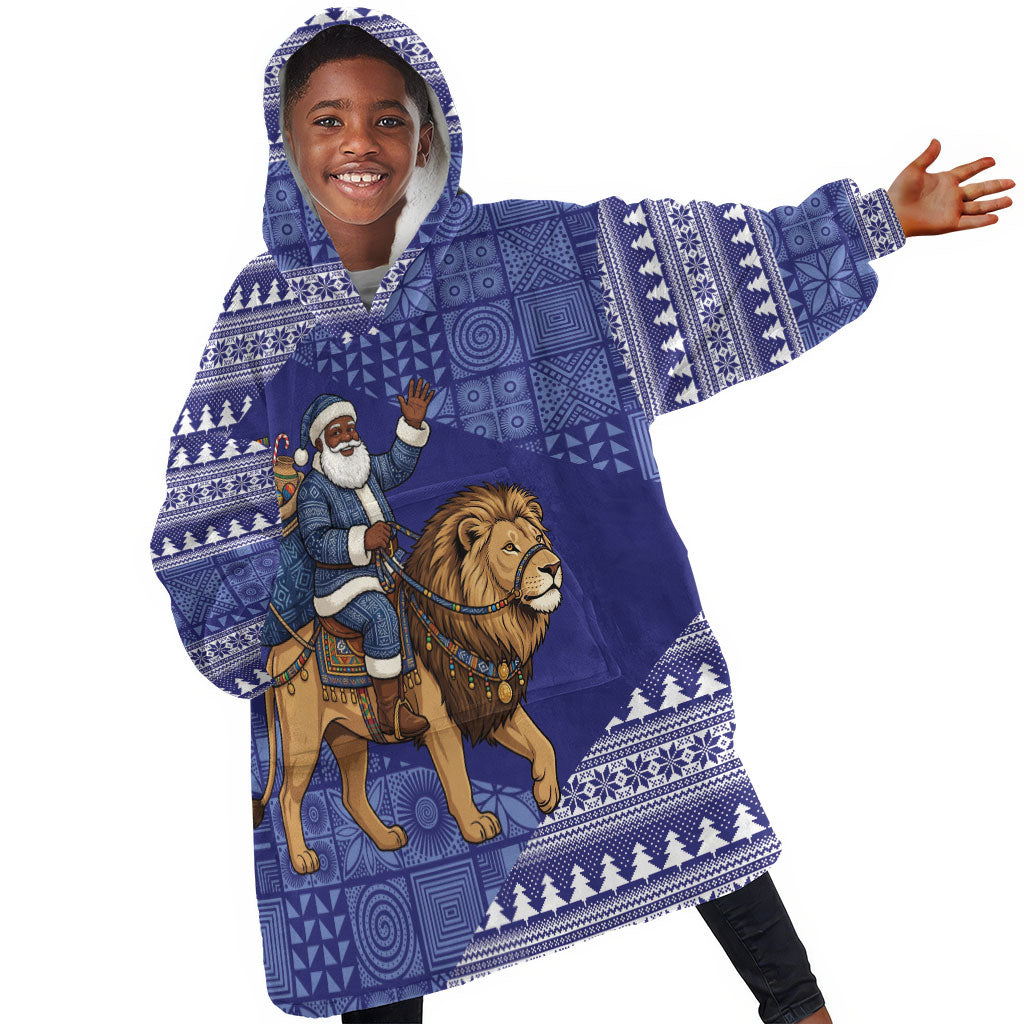 Nigeria Christmas Santa West African Lion Kid Wearable Blanket Hoodie Adire Indigo Resist Dye Motifs