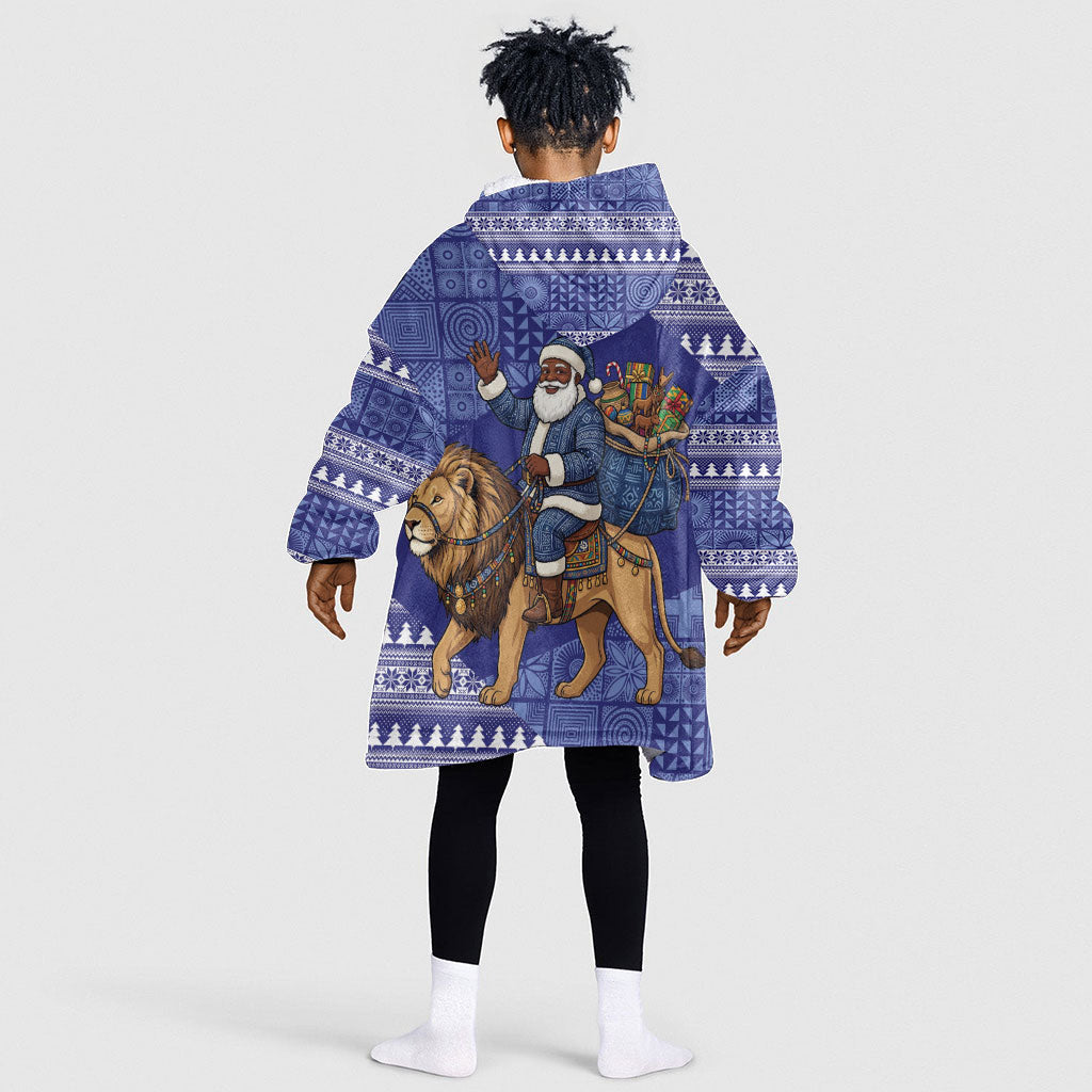 Nigeria Christmas Santa West African Lion Kid Wearable Blanket Hoodie Adire Indigo Resist Dye Motifs
