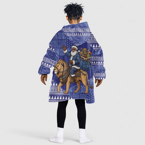 Nigeria Christmas Santa West African Lion Kid Wearable Blanket Hoodie Adire Indigo Resist Dye Motifs