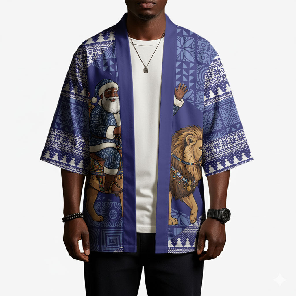 Nigeria Christmas Santa West African Lion Kimono Adire Indigo Resist Dye Motifs