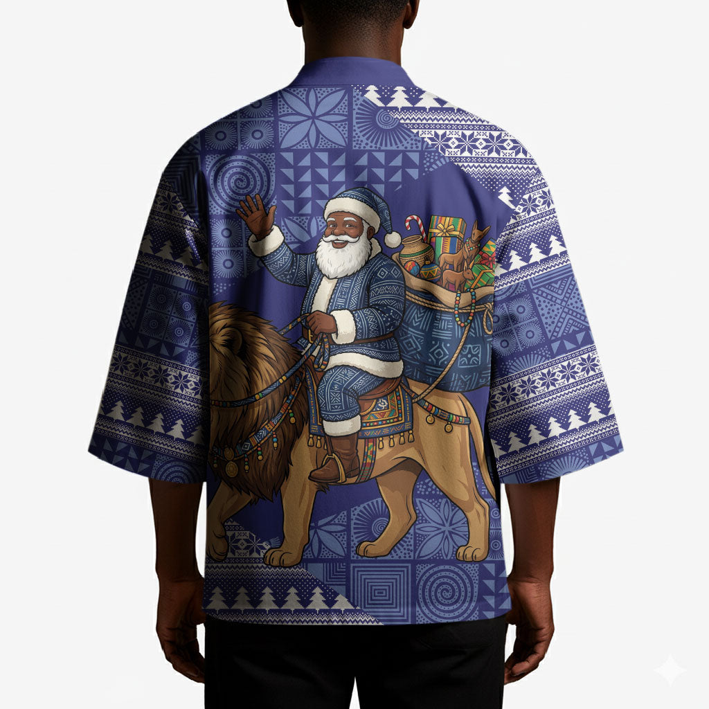 Nigeria Christmas Santa West African Lion Kimono Adire Indigo Resist Dye Motifs