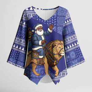 Nigeria Christmas Santa West African Lion Kimono Sleeve Blouse Adire Indigo Resist Dye Motifs