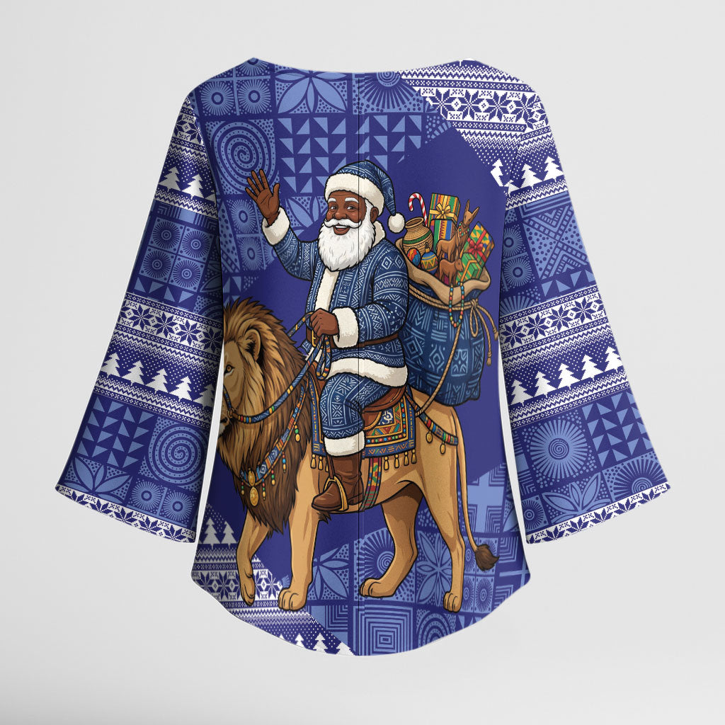 Nigeria Christmas Santa West African Lion Kimono Sleeve Blouse Adire Indigo Resist Dye Motifs