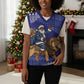 Nigeria Christmas Santa West African Lion Christmas Knitted V-Neck Vest Adire Indigo Resist Dye Motifs