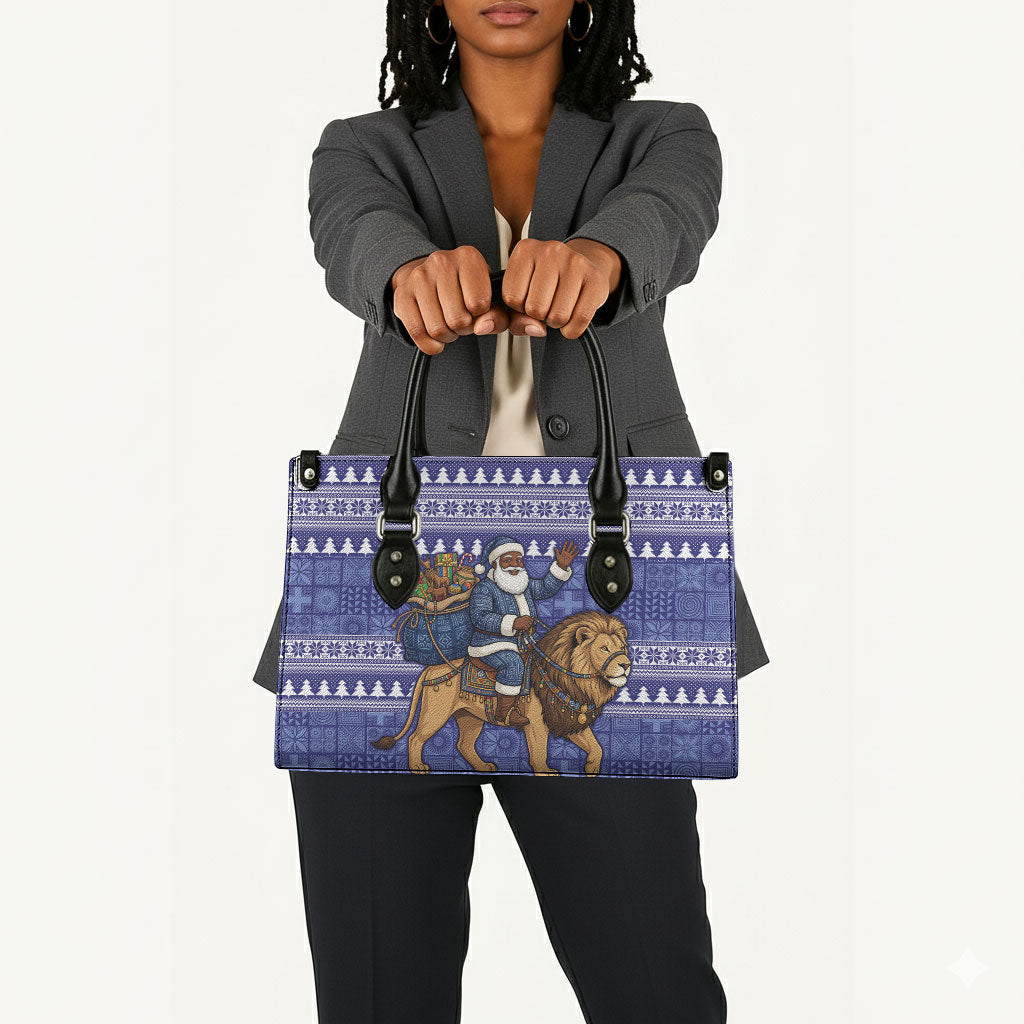 Nigeria Christmas Santa West African Lion Leather Bag Adire Indigo Resist Dye Motifs