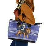 Nigeria Christmas Santa West African Lion Leather Tote Bag Adire Indigo Resist Dye Motifs
