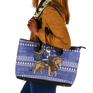 Nigeria Christmas Santa West African Lion Leather Tote Bag Adire Indigo Resist Dye Motifs
