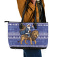 Nigeria Christmas Santa West African Lion Leather Tote Bag Adire Indigo Resist Dye Motifs