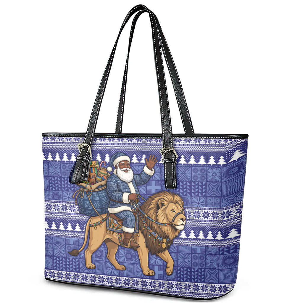 Nigeria Christmas Santa West African Lion Leather Tote Bag Adire Indigo Resist Dye Motifs