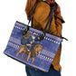 Nigeria Christmas Santa West African Lion Leather Tote Bag Adire Indigo Resist Dye Motifs