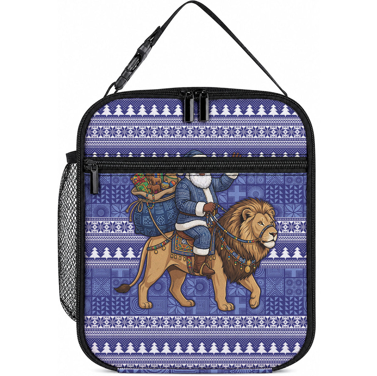 Nigeria Christmas Santa West African Lion Lunch Bag Adire Indigo Resist Dye Motifs