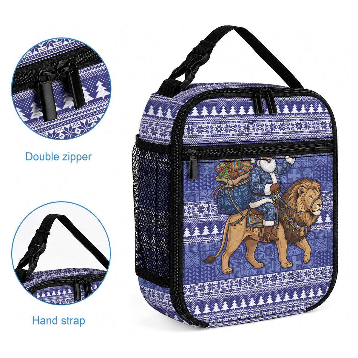 Nigeria Christmas Santa West African Lion Lunch Bag Adire Indigo Resist Dye Motifs