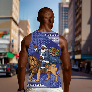 Nigeria Christmas Santa West African Lion Men Tank Top Adire Indigo Resist Dye Motifs