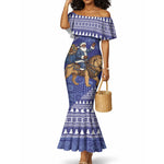 Nigeria Christmas Santa West African Lion Mermaid Dress Adire Indigo Resist Dye Motifs