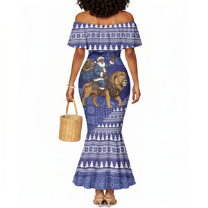 Nigeria Christmas Santa West African Lion Mermaid Dress Adire Indigo Resist Dye Motifs