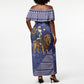 Nigeria Christmas Santa West African Lion Off Shoulder Maxi Dress Adire Indigo Resist Dye Motifs