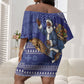 Nigeria Christmas Santa West African Lion Off Shoulder Short Dress Adire Indigo Resist Dye Motifs