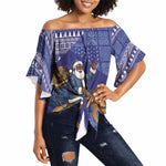 Nigeria Christmas Santa West African Lion Off Shoulder Wrap Waist Top Adire Indigo Resist Dye Motifs