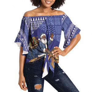 Nigeria Christmas Santa West African Lion Off Shoulder Wrap Waist Top Adire Indigo Resist Dye Motifs