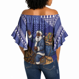 Nigeria Christmas Santa West African Lion Off Shoulder Wrap Waist Top Adire Indigo Resist Dye Motifs