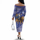 Nigeria Christmas Santa West African Lion Off The Shoulder Long Sleeve Dress Adire Indigo Resist Dye Motifs