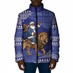 Nigeria Christmas Santa West African Lion Padded Jacket Adire Indigo Resist Dye Motifs