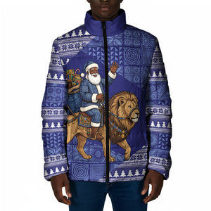 Nigeria Christmas Santa West African Lion Padded Jacket Adire Indigo Resist Dye Motifs