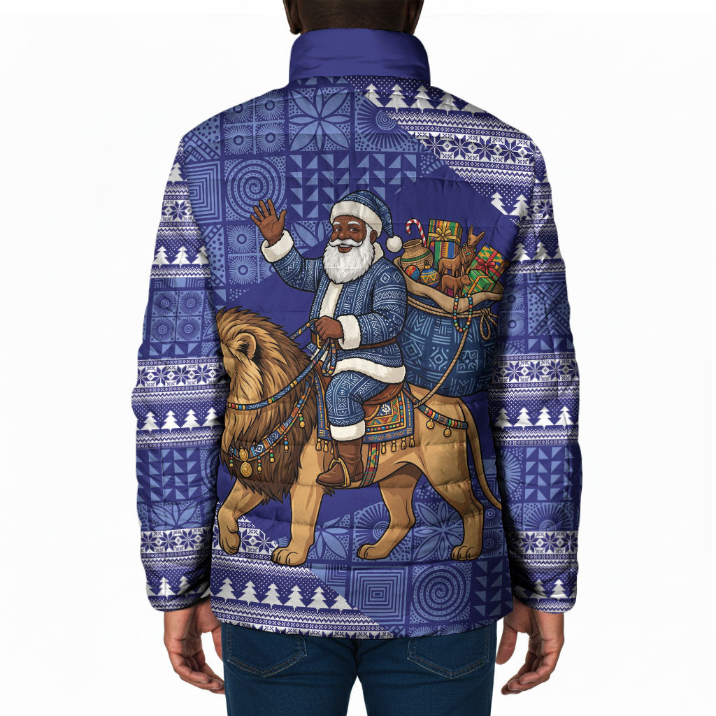 Nigeria Christmas Santa West African Lion Padded Jacket Adire Indigo Resist Dye Motifs