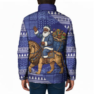 Nigeria Christmas Santa West African Lion Padded Jacket Adire Indigo Resist Dye Motifs