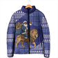 Nigeria Christmas Santa West African Lion Padded Jacket Adire Indigo Resist Dye Motifs