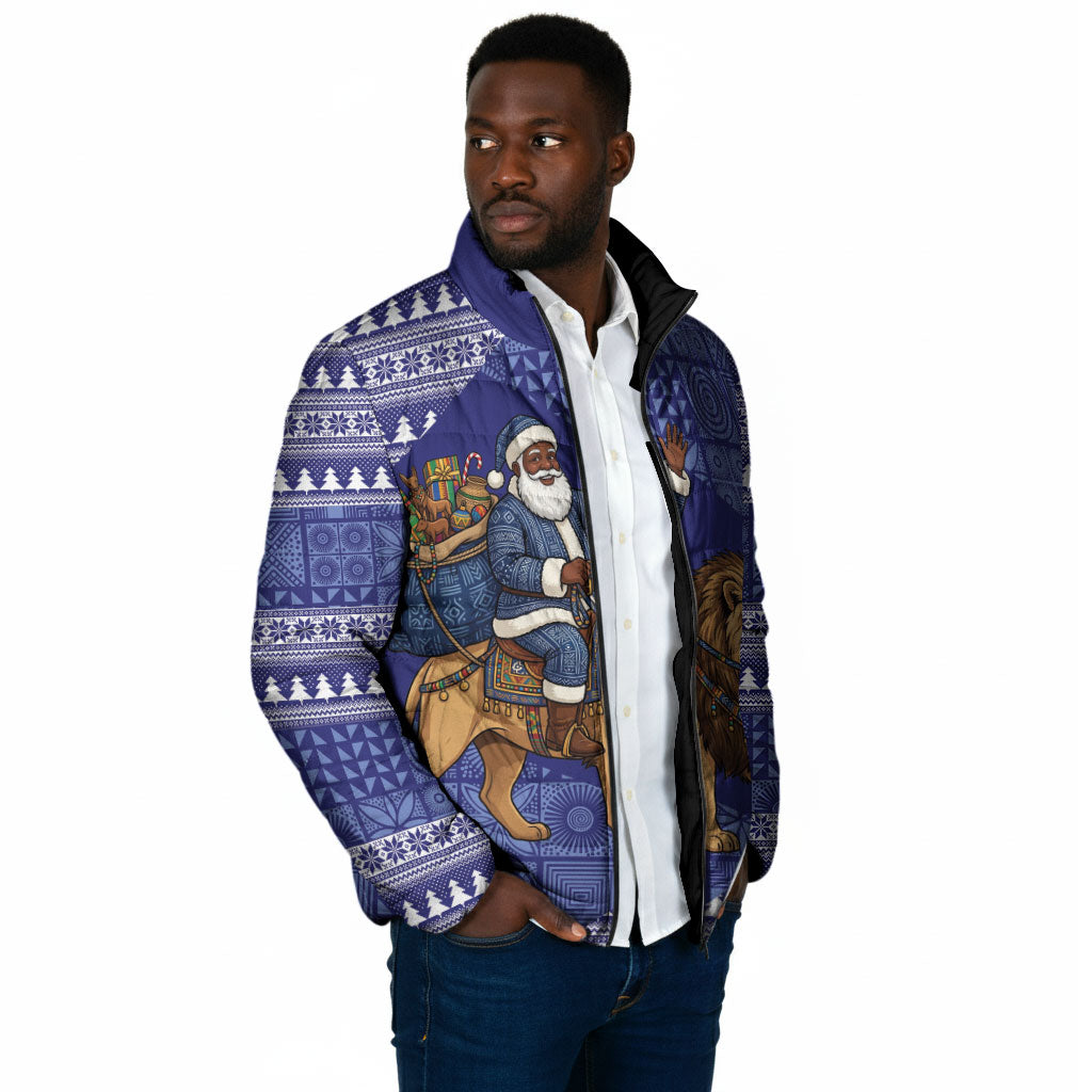 Nigeria Christmas Santa West African Lion Padded Jacket Adire Indigo Resist Dye Motifs
