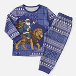 Nigeria Christmas Santa West African Lion Christmas Pajama Set Adire Indigo Resist Dye Motifs