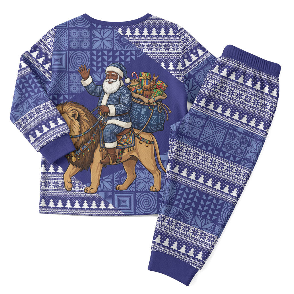 Nigeria Christmas Santa West African Lion Christmas Pajama Set Adire Indigo Resist Dye Motifs