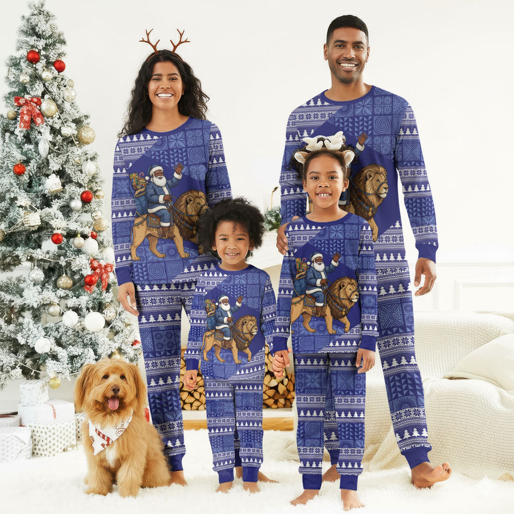 Nigeria Christmas Santa West African Lion Christmas Pajama Set Adire Indigo Resist Dye Motifs