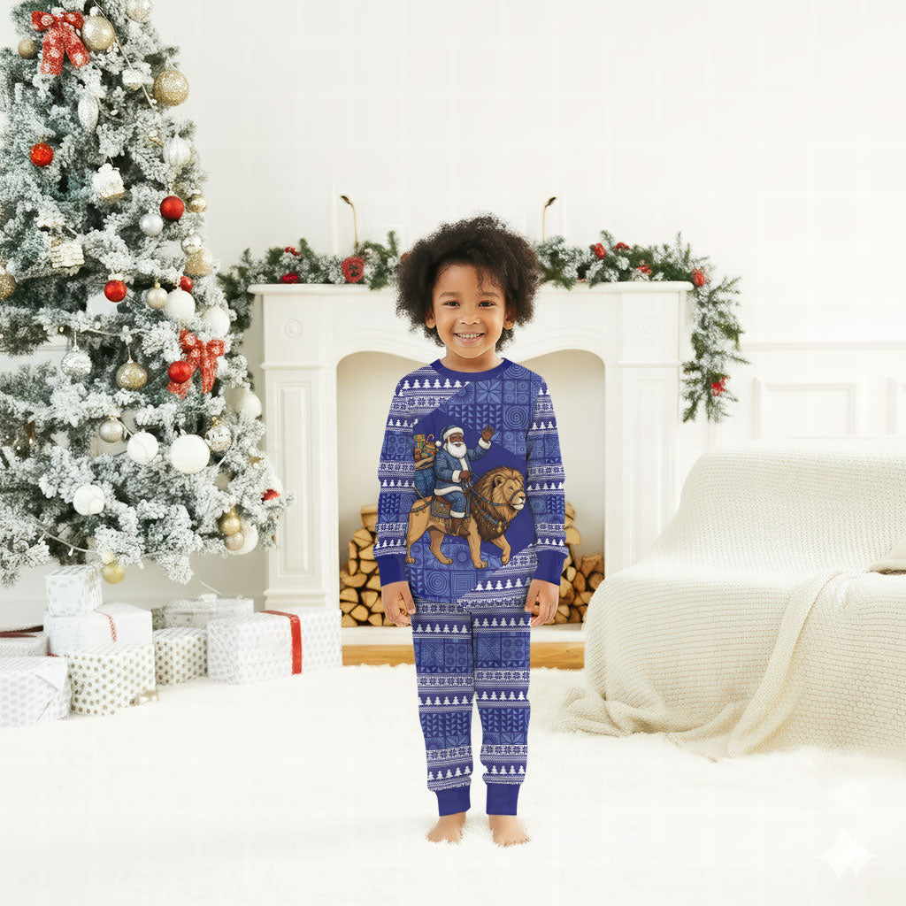 Nigeria Christmas Santa West African Lion Christmas Pajama Set Adire Indigo Resist Dye Motifs
