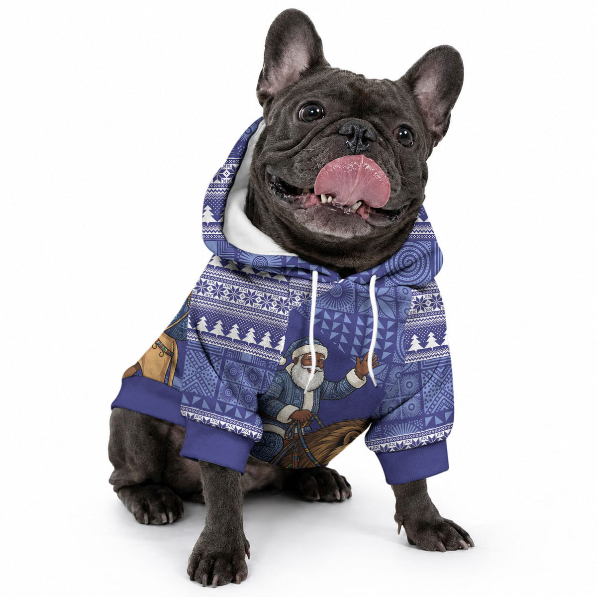 Nigeria Christmas Santa West African Lion Pet Hoodie Adire Indigo Resist Dye Motifs