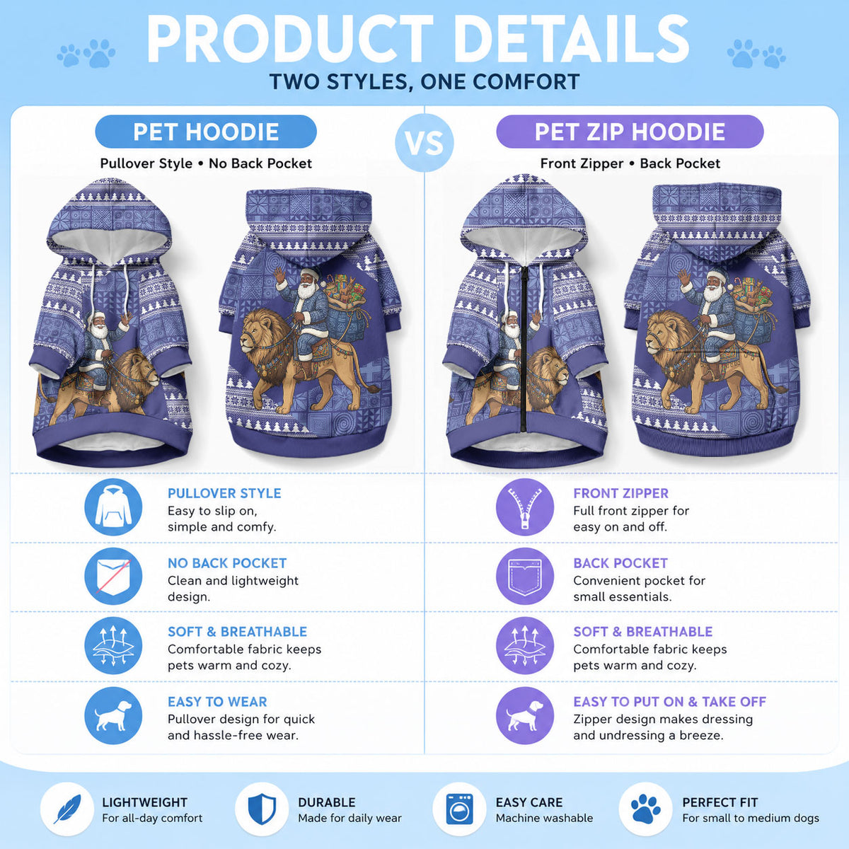 Nigeria Christmas Santa West African Lion Pet Hoodie Adire Indigo Resist Dye Motifs