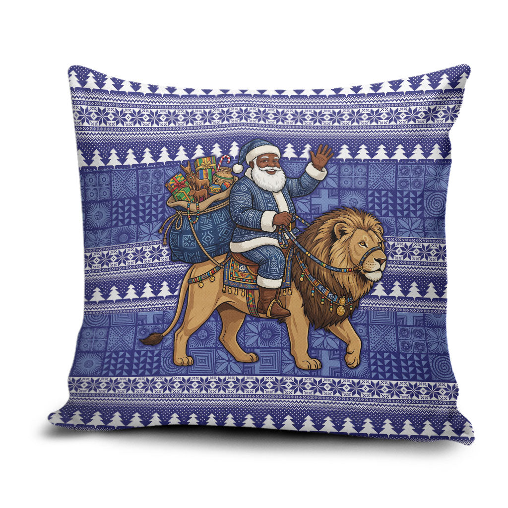 Nigeria Christmas Santa West African Lion Pillow Cover Adire Indigo Resist Dye Motifs